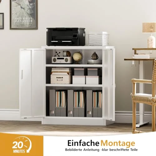 Aktenschrank, Mehrzweckschrank, Schrank abschließbar, Weiß, 90 * 80 * 40cm