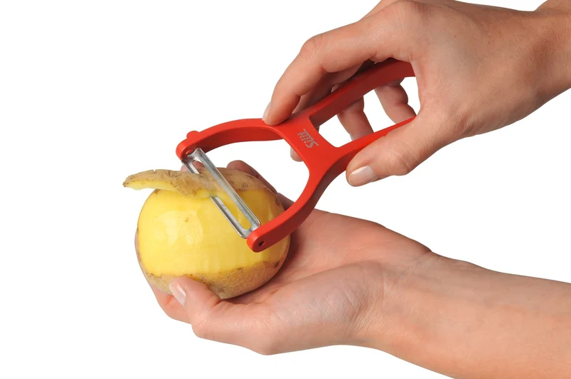 Silit 2in1 Sparschäler 14 cm, Gemüseschäler mit Julienne-Schneider, Edelstahl mattiert, Kunststoff, spülmaschinengeeignet, platzsparend