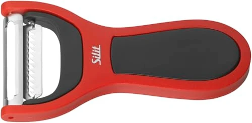 Silit 2in1 Sparschäler 14 cm, Gemüseschäler mit Julienne-Schneider, Edelstahl mattiert, Kunststoff, spülmaschinengeeignet, platzsparend