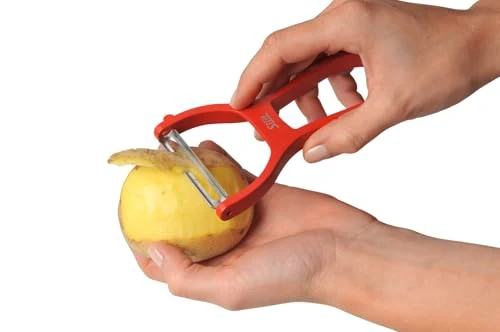 Silit 2in1 Sparschäler 14 cm, Gemüseschäler mit Julienne-Schneider, Edelstahl mattiert, Kunststoff, spülmaschinengeeignet, platzsparend
