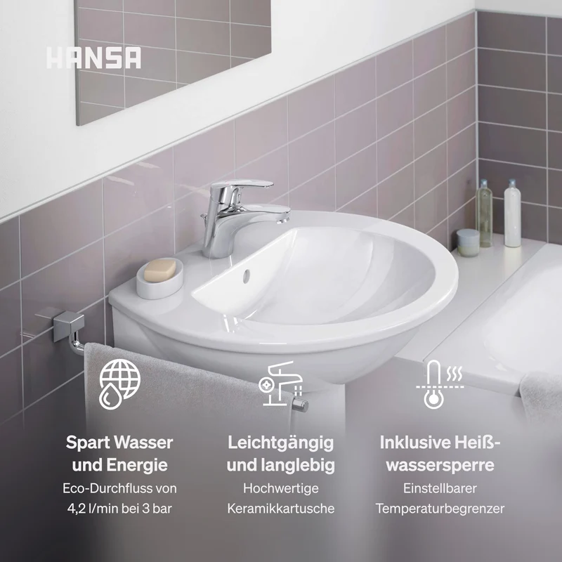 HANSA MIX Waschtischarmatur mit Wasserbremse und Ablaufgarnitur | Chrom