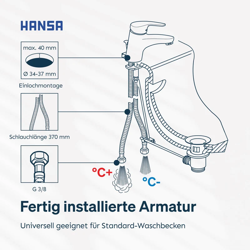 HANSA MIX Waschtischarmatur mit Wasserbremse und Ablaufgarnitur | Chrom