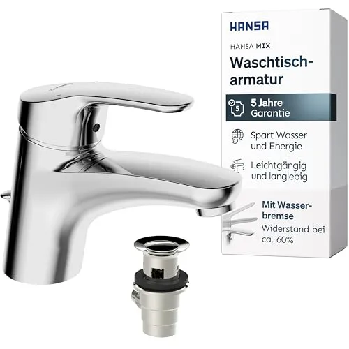 HANSA MIX Waschtischarmatur mit Wasserbremse und Ablaufgarnitur | Chrom
