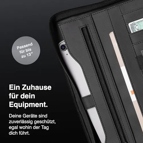 Vebon® Schreibmappe A4 Berlin mit Reißverschluss & Ringbuch, Schwarz