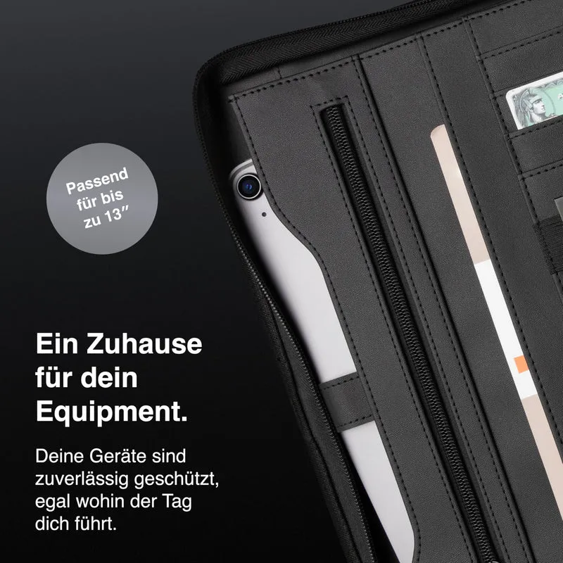 Vebon® Schreibmappe A4 Berlin mit Reißverschluss & Ringbuch, Schwarz