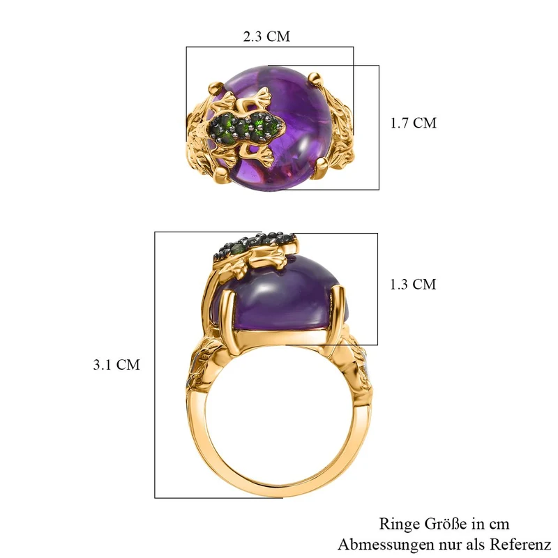 GP Trionfo Kollektion - AA Afrikanischer Amethyst, Natürlicher Chromdiopsid Ring, 925 Silber Gelbgold Vermeil ca. 15.18 ct