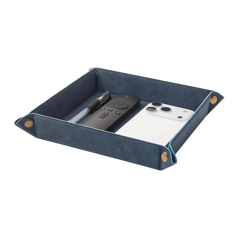 Taschenleerer - Tablett Organizer, Ablage Aufbewahrungsbox, Kunstleder Ablageschale Schlüsselschale für Uhren Handy Schmuck Schlüssel Münzen Geldbörse und Büroausstattung，Blau