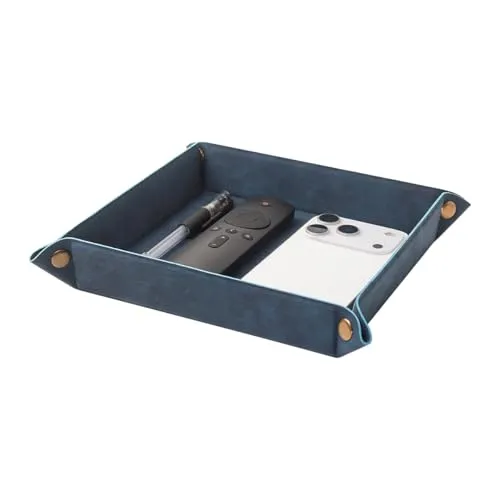 Taschenleerer - Tablett Organizer, Ablage Aufbewahrungsbox, Kunstleder Ablageschale Schlüsselschale für Uhren Handy Schmuck Schlüssel Münzen Geldbörse und Büroausstattung，Blau