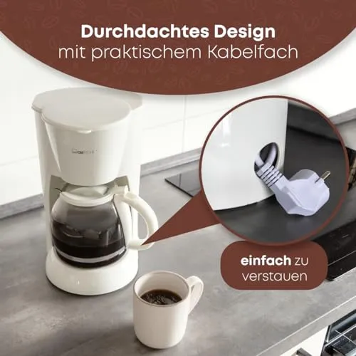 Clatronic® Kaffeemaschine | Kaffeeautomat für 12-14 Tassen (ca. 1,5 Liter) | Filterkaffeemaschine mit Nachtropfsicherung und herausnehmbaren Filtereinsatz | 900W | Coffee Machine KA 3473 weiß