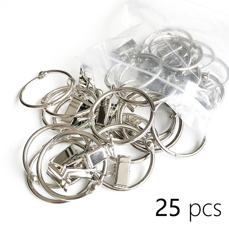 25 Stück Vorhangring mit Clips Haken, Rostfreier Stahl Fenster Gardinen Hängender Ring, Rostfreies Metall, Leicht zu öffnen und Schließen, 38 mm Innendurchmesser (Silber)