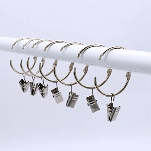 25 Stück Vorhangring mit Clips Haken, Rostfreier Stahl Fenster Gardinen Hängender Ring, Rostfreies Metall, Leicht zu öffnen und Schließen, 38 mm Innendurchmesser (Silber)