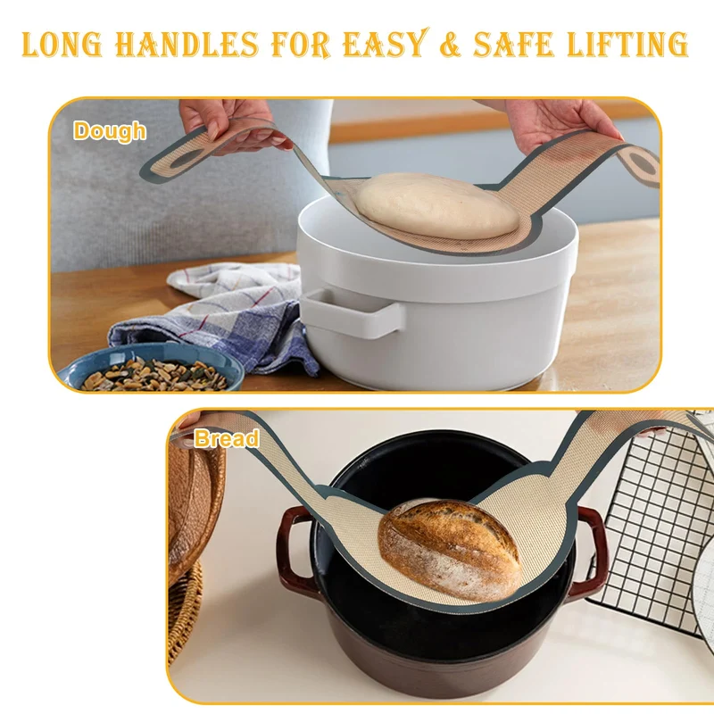 2 Stück Brotschlinge mit Langen Griffen, Silikon Backmatte für Dutch Oven