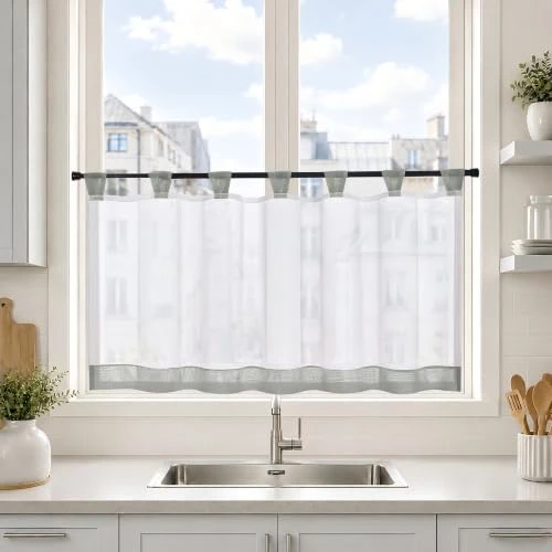 Joyswahl Bistrogardine Voile Schlaufen Scheibengardine Mia 45x90cm Grau