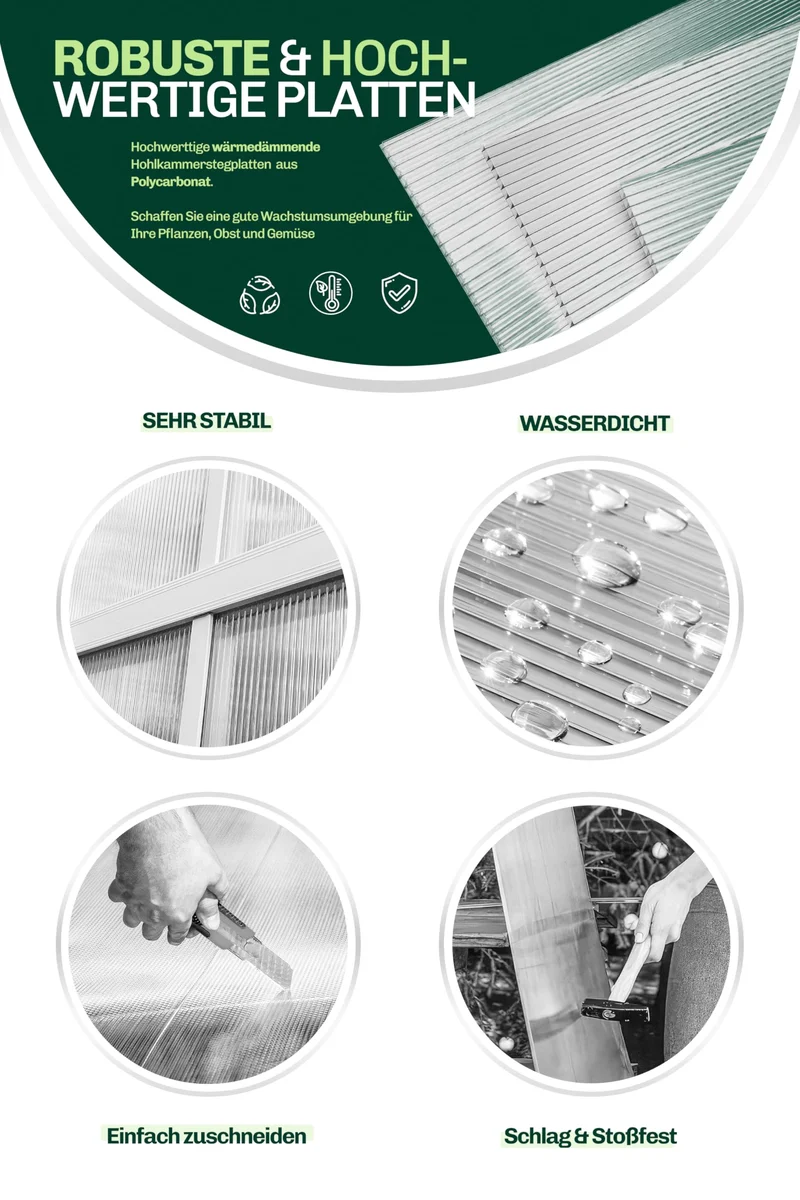 Hohlkammerplatten für Gewächshaus 60,5 x 121 cm - Polycarbonatplatten, Kunststoffplatten 4mm, Wetterfeste Gewächshausplatten, Polycarbonat Stegplatten, Transparentes & UV-beständige Wellplattendach