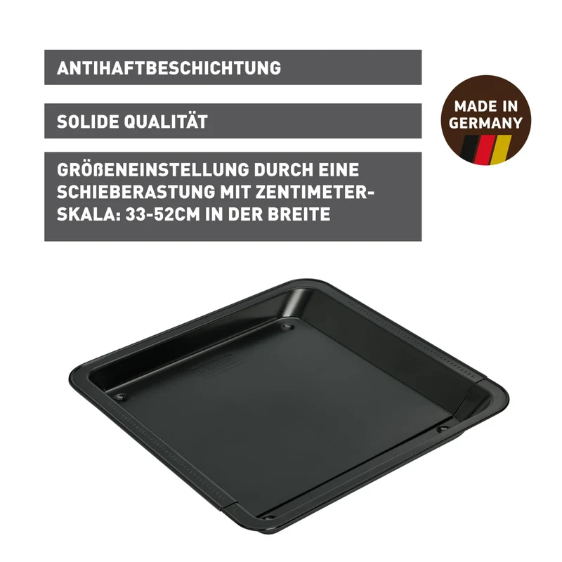 Original Kaiser Delicious Backblech ausziehbar, antihaftbeschichtet, Back-/ Kuchenblech variabel für Blechkuchen, praktischer Griffrand, 33 - 52 cm x 33 cm, Backblech verstellbar