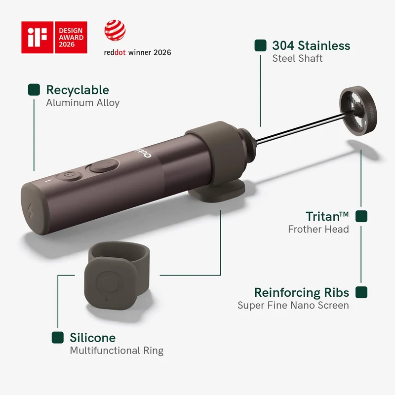 OutIn LattoGo Elektrischer Hand-Milchaufschäumer, Tundra Brown