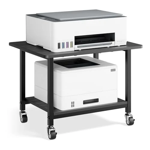 niffgaff Druckertisch mit feststellbaren Rollen, 2 Ebenen Druckerständer, Rollbarer Druckerwagen aus Holz & Metall, 51 × 39 × 37 cm, Kompakter Printer Stand für Home Office, Schwarz