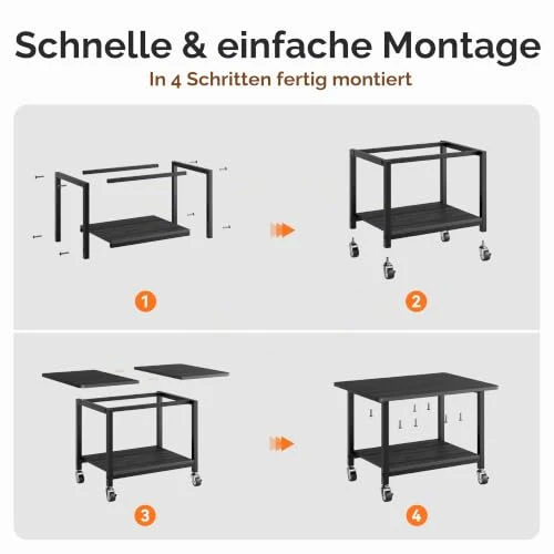 niffgaff Druckertisch mit feststellbaren Rollen, 2 Ebenen Druckerständer, Rollbarer Druckerwagen aus Holz & Metall, 51 × 39 × 37 cm, Kompakter Printer Stand für Home Office, Schwarz