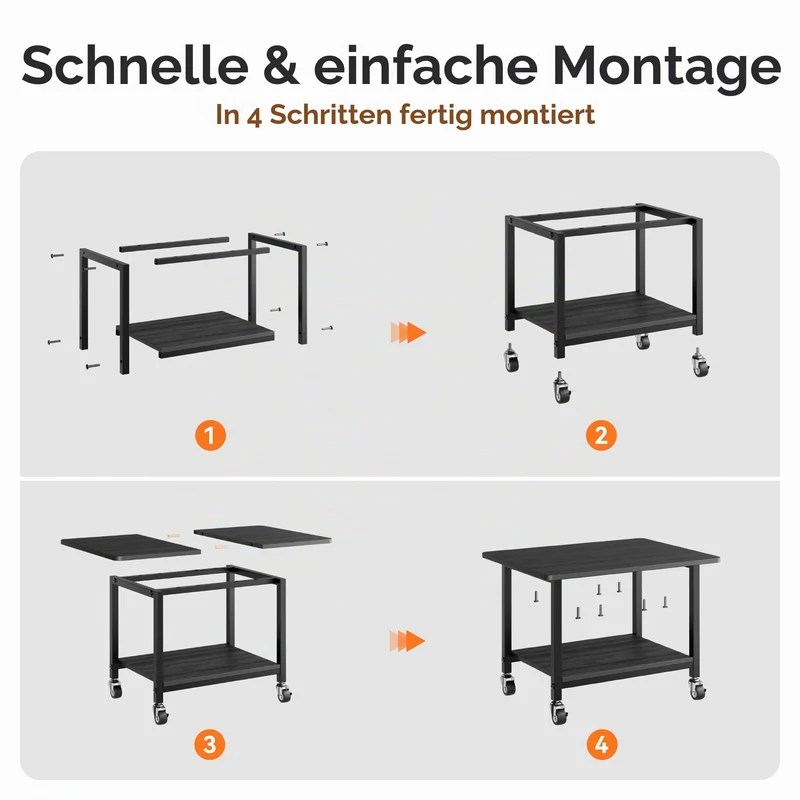 niffgaff Druckertisch mit feststellbaren Rollen, 2 Ebenen Druckerständer, Rollbarer Druckerwagen aus Holz & Metall, 51 × 39 × 37 cm, Kompakter Printer Stand für Home Office, Schwarz