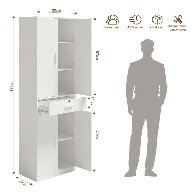 Mehrzweckschrank Büroschrank, Aktenschrank mit Schublade, Weiß
