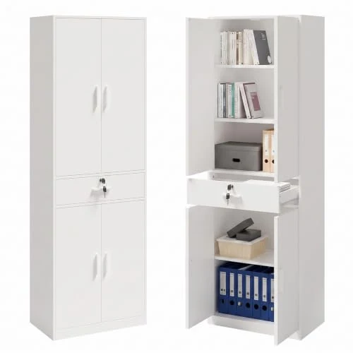 Mehrzweckschrank Büroschrank, Aktenschrank mit Schublade, Weiß