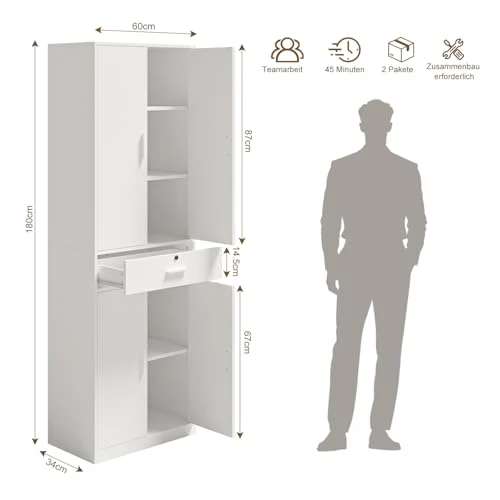 Mehrzweckschrank Büroschrank, Aktenschrank mit Schublade, Weiß