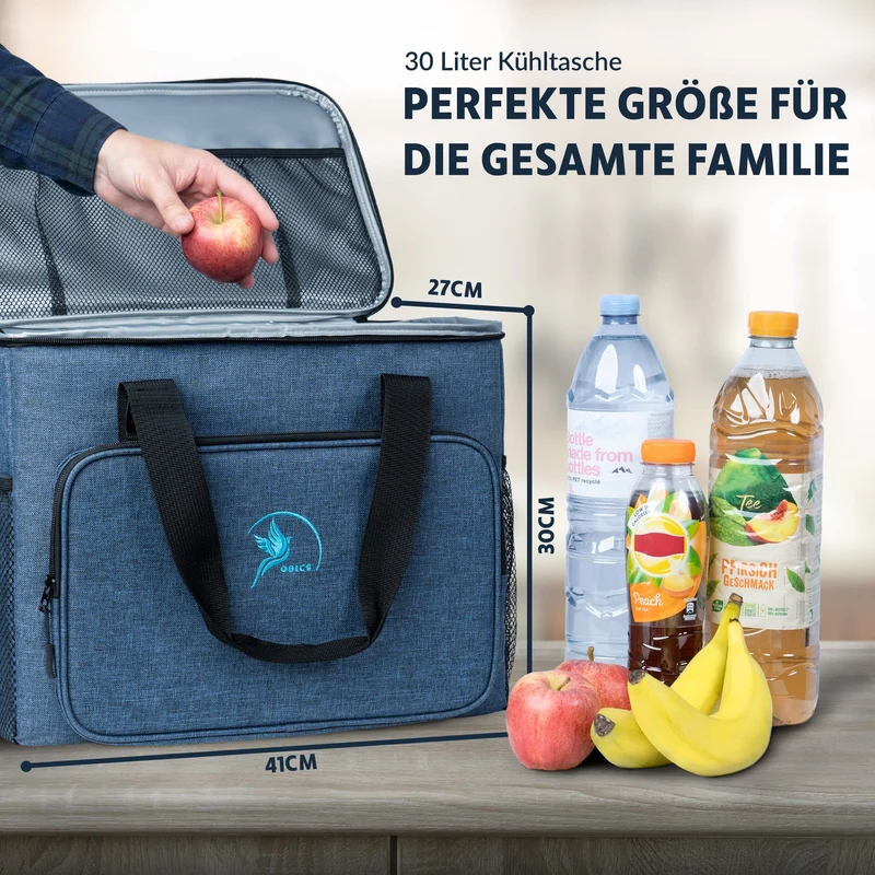 Obics® Kühltasche 20L & 30L (faltbar) 10-12 Stunden kühlen - isolierte Einkaufstasche & Lunchtasche mit Flaschenöffner & Auslaufsicherem PEVA-Material für Arbeit, Büro, Picknick, Einkaufen & Baustelle