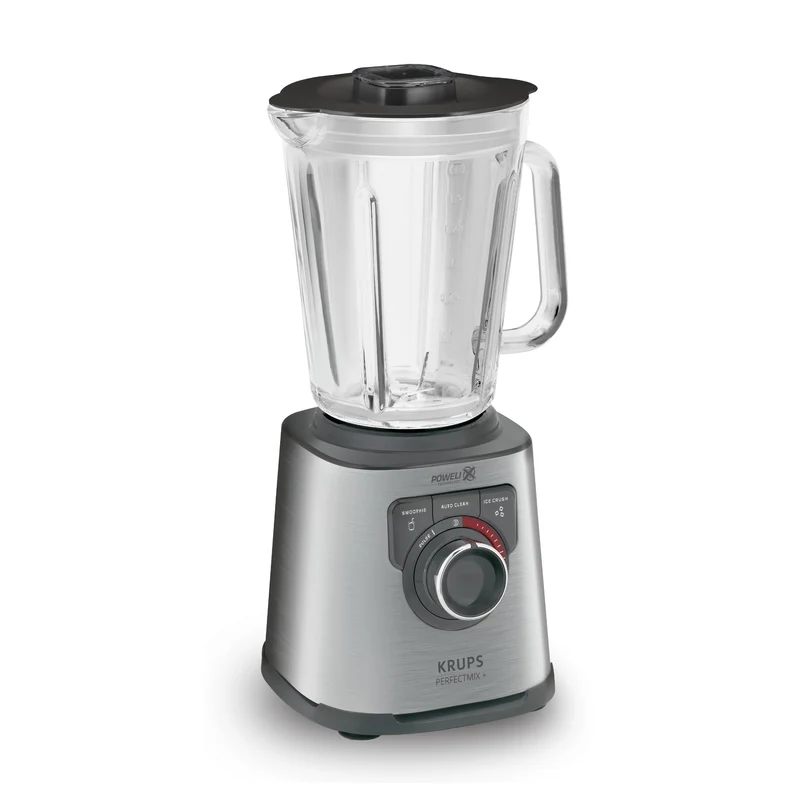 Krups KB403D Perfectmix + Hochleistungsstandmixer, 1.200W, 28.000 UpM, 2L Glasbehälter, 3 voreingestellte Programme, Powelix- Technologie, Edelstahl/Dunkelgrau