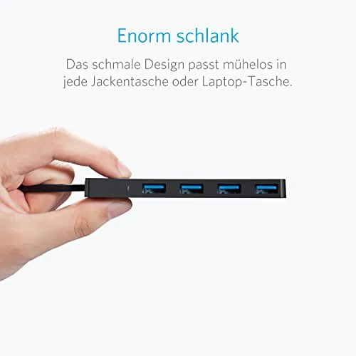Anker 4-Port USB 3.0 Flacher Datenhub,Datensynchronisierung mit biszu 5Gbps