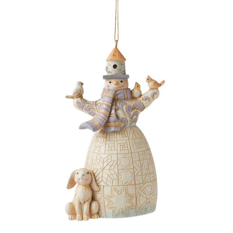 Jim Shore - Heartwood creek 'White Woodland Snowman with Animals Hanging Ornament N' 2022