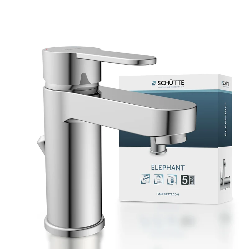 Schütte ELEPHANT Waschtischarmatur, elegante Mischbatterie inkl. Ablaufventil fürs Badezimmer, Wasserhahn Bad mit Exzenter-Gestänge, Badarmatur Waschbecken chrom, 34210