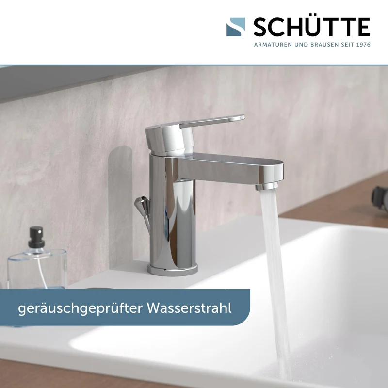 Schütte ELEPHANT Waschtischarmatur, elegante Mischbatterie inkl. Ablaufventil fürs Badezimmer, Wasserhahn Bad mit Exzenter-Gestänge, Badarmatur Waschbecken chrom, 34210
