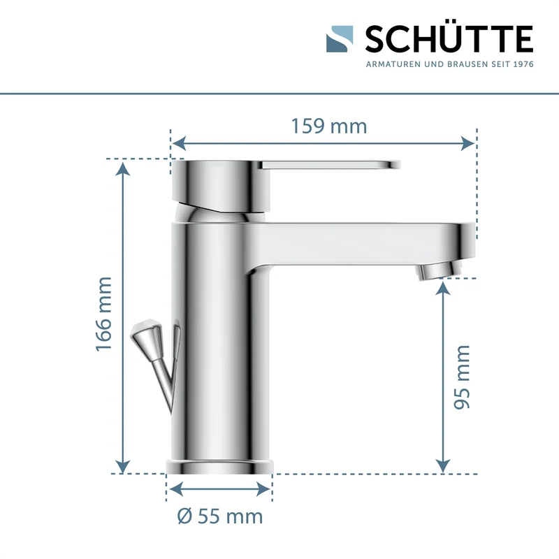 Schütte ELEPHANT Waschtischarmatur, elegante Mischbatterie inkl. Ablaufventil fürs Badezimmer, Wasserhahn Bad mit Exzenter-Gestänge, Badarmatur Waschbecken chrom, 34210