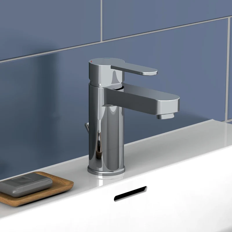 Schütte ELEPHANT Waschtischarmatur, elegante Mischbatterie inkl. Ablaufventil fürs Badezimmer, Wasserhahn Bad mit Exzenter-Gestänge, Badarmatur Waschbecken chrom, 34210