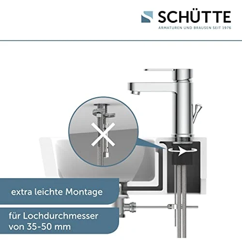 Schütte ELEPHANT Waschtischarmatur, elegante Mischbatterie inkl. Ablaufventil fürs Badezimmer, Wasserhahn Bad mit Exzenter-Gestänge, Badarmatur Waschbecken chrom, 34210
