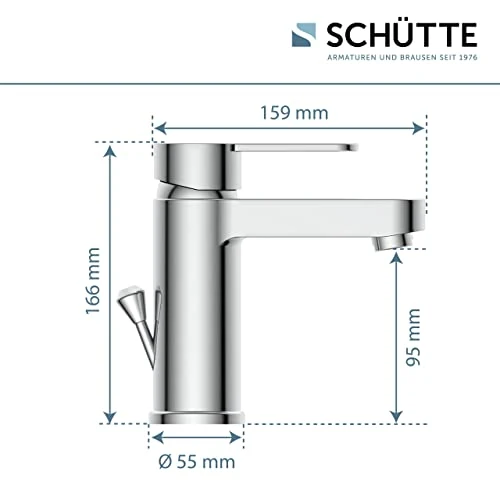 Schütte ELEPHANT Waschtischarmatur, elegante Mischbatterie inkl. Ablaufventil fürs Badezimmer, Wasserhahn Bad mit Exzenter-Gestänge, Badarmatur Waschbecken chrom, 34210