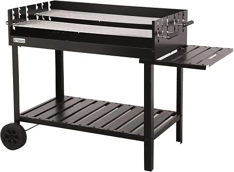 tepro Holzkohlegrill Grillwagen Atlanta, Outdoor BBQ mit Rädern, Höhenverstellbar ca. 77 - 88 cm, Grillfläche: ca. 98 x 56 cm, Maße ca. 135,5 x 63 x 91,2 cm, Schwarz