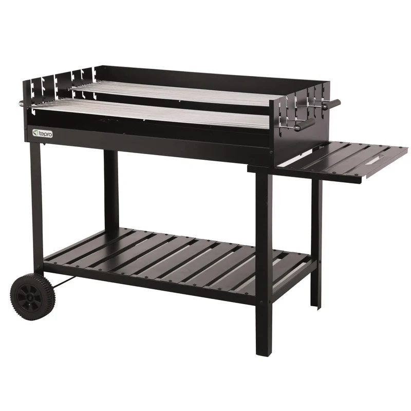 tepro Holzkohlegrill Grillwagen Atlanta, Outdoor BBQ mit Rädern, Höhenverstellbar ca. 77 - 88 cm, Grillfläche: ca. 98 x 56 cm, Maße ca. 135,5 x 63 x 91,2 cm, Schwarz