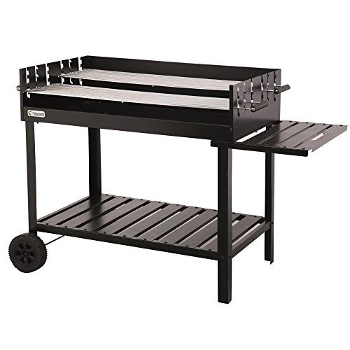 tepro Holzkohlegrill Grillwagen Atlanta, Outdoor BBQ mit Rädern, Höhenverstellbar ca. 77 - 88 cm, Grillfläche: ca. 98 x 56 cm, Maße ca. 135,5 x 63 x 91,2 cm, Schwarz