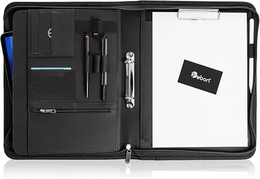 Vebon® Schreibmappe A4 Paris mit Reißverschluss & Ringbuch, Schwarz