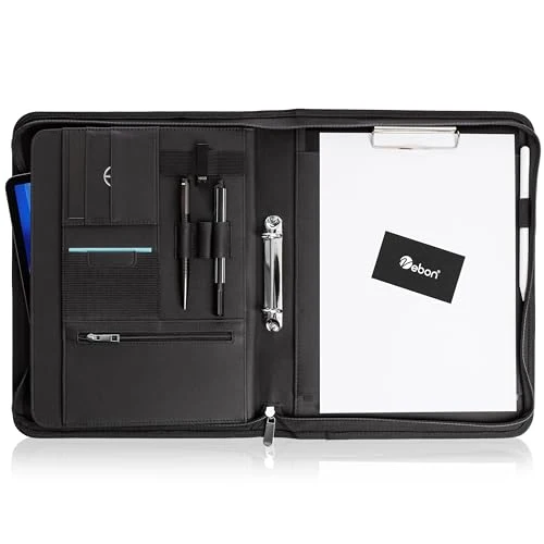 Vebon® Schreibmappe A4 Paris mit Reißverschluss & Ringbuch, Schwarz