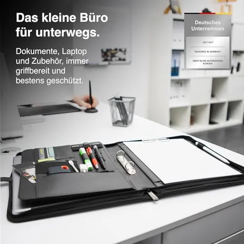 Vebon® Schreibmappe A4 Paris mit Reißverschluss & Ringbuch, Schwarz