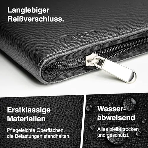 Vebon® Schreibmappe A4 Paris mit Reißverschluss & Ringbuch, Schwarz