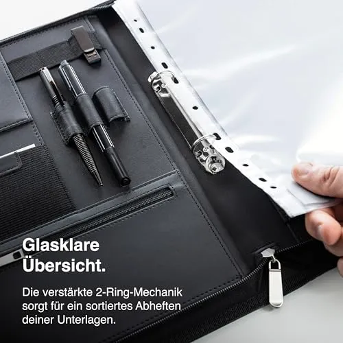 Vebon® Schreibmappe A4 Paris mit Reißverschluss & Ringbuch, Schwarz