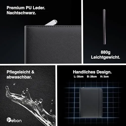 Vebon® Schreibmappe A4 Paris mit Reißverschluss & Ringbuch, Schwarz