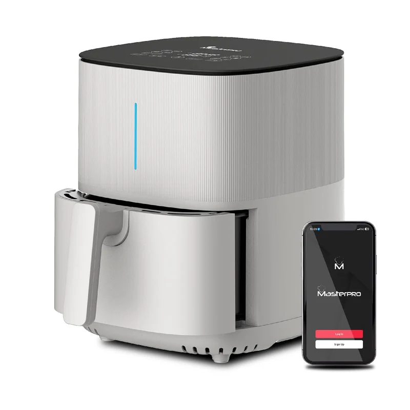MasterPRO BY CARLO CRACCO - Luftfritteuse 1500W 5L - 12 Programme - LED Touch Control - App Steuerung - Antihaftbeschichtung - Farbe Weiß