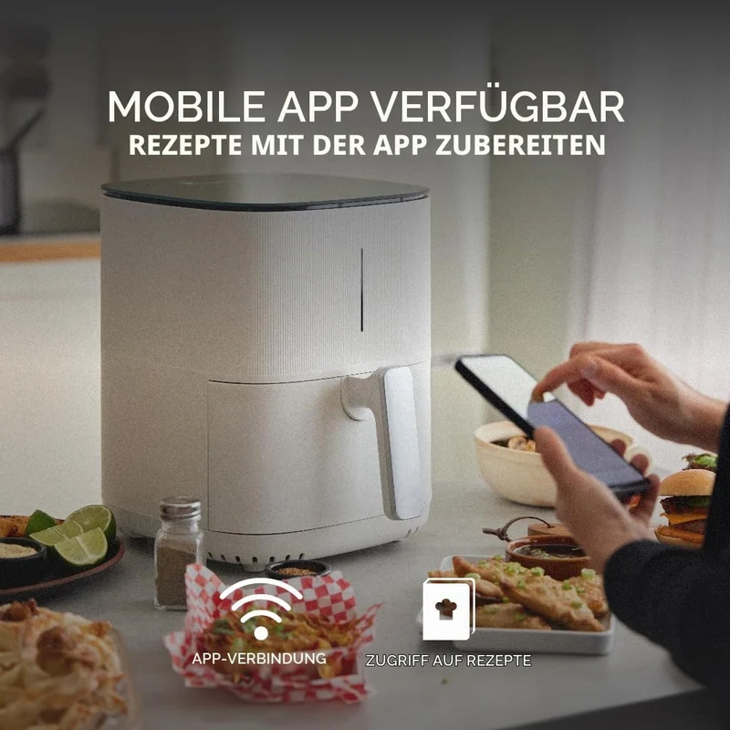 MasterPRO BY CARLO CRACCO - Luftfritteuse 1500W 5L - 12 Programme - LED Touch Control - App Steuerung - Antihaftbeschichtung - Farbe Weiß
