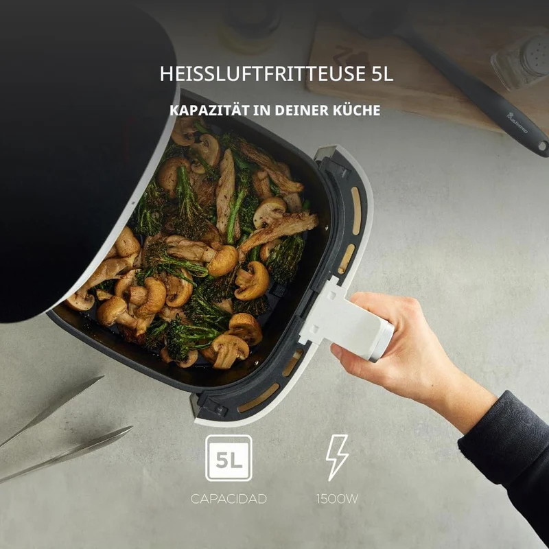 MasterPRO BY CARLO CRACCO - Luftfritteuse 1500W 5L - 12 Programme - LED Touch Control - App Steuerung - Antihaftbeschichtung - Farbe Weiß