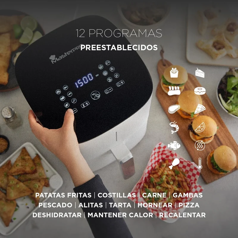 MasterPRO BY CARLO CRACCO - Luftfritteuse 1500W 5L - 12 Programme - LED Touch Control - App Steuerung - Antihaftbeschichtung - Farbe Weiß