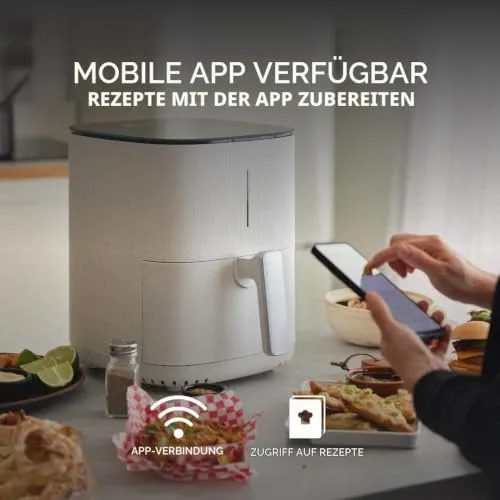 MasterPRO BY CARLO CRACCO - Luftfritteuse 1500W 5L - 12 Programme - LED Touch Control - App Steuerung - Antihaftbeschichtung - Farbe Weiß